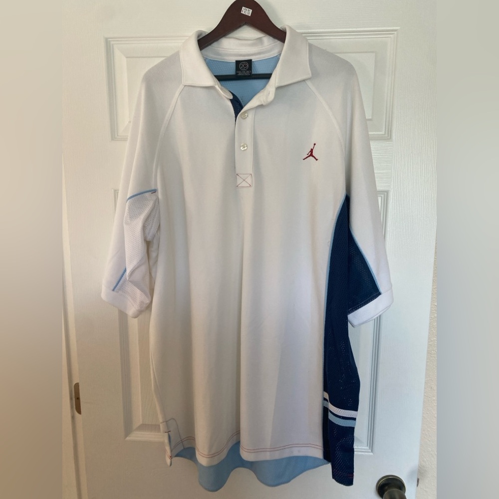 20th Anniversary Jordan White and Blue Polo Shirt Sporty Design